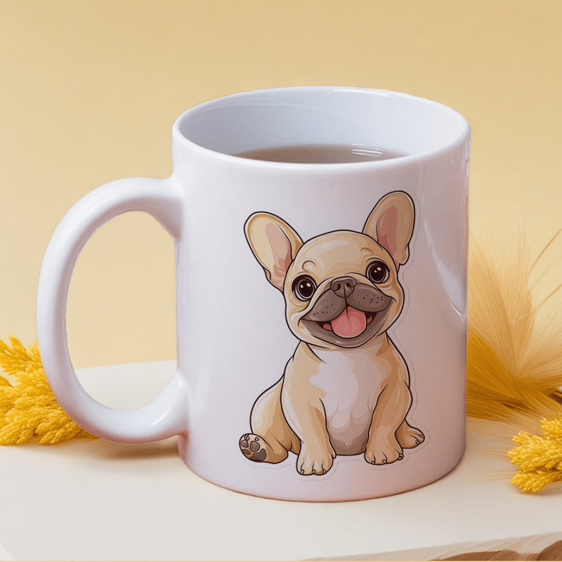 Tailorly White Ceramic 11 oz Mug - french bulldog with eyes