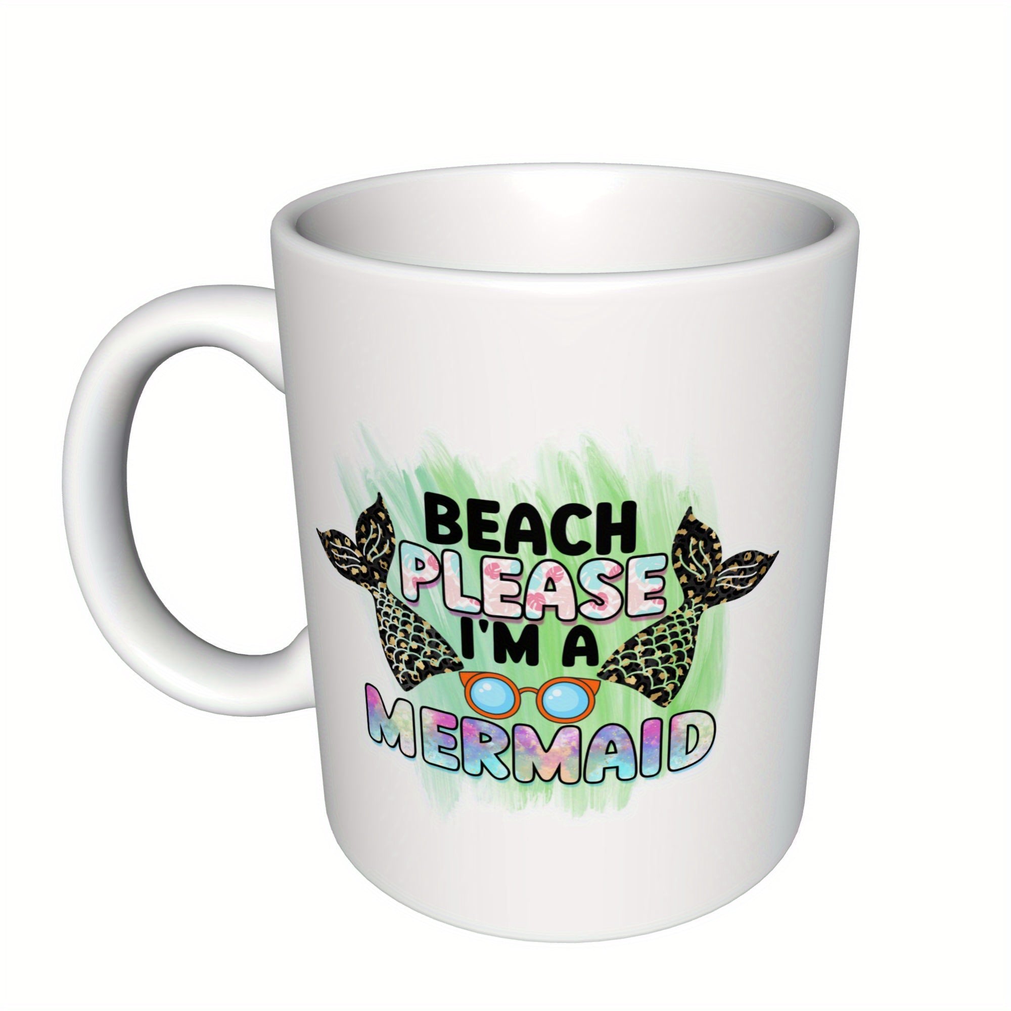 Tailorly White Ceramic 11 oz Mug - whimsical mermaid design