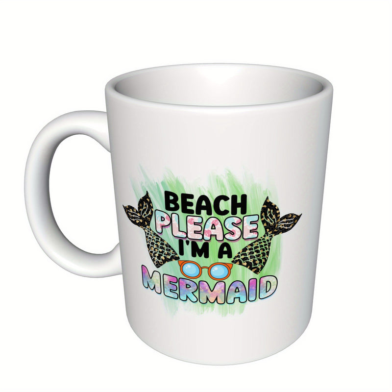 Tailorly White Ceramic 11 oz Mug - whimsical mermaid design
