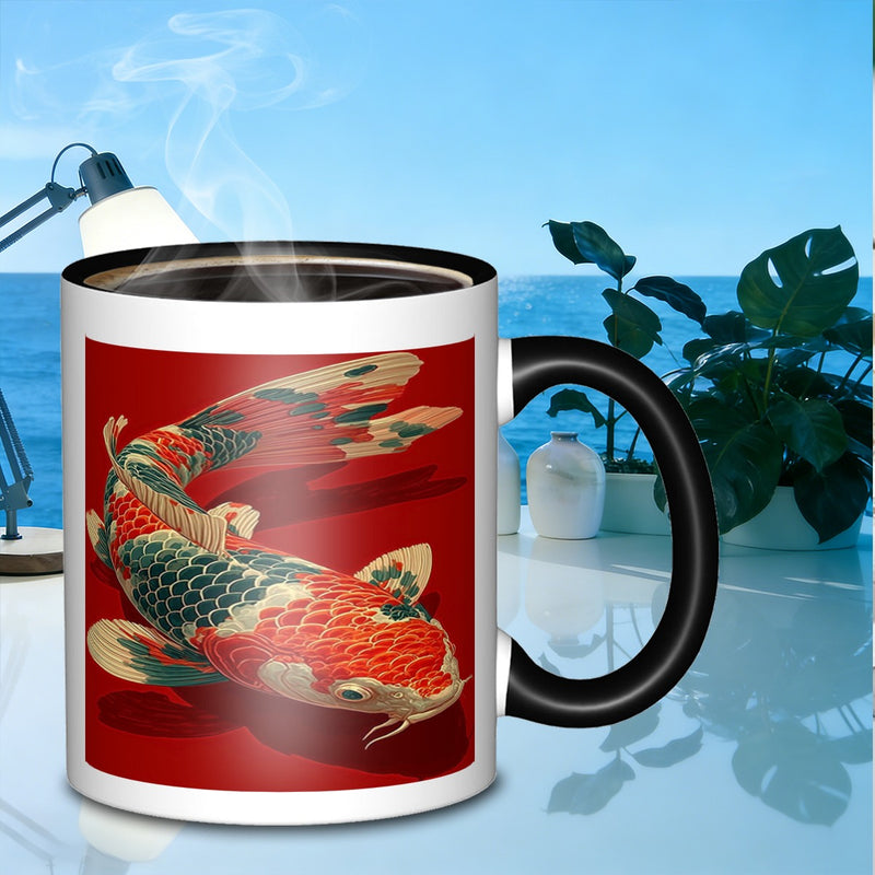 Tailorly Black Accent 11 oz Mug - koi fish illustration
