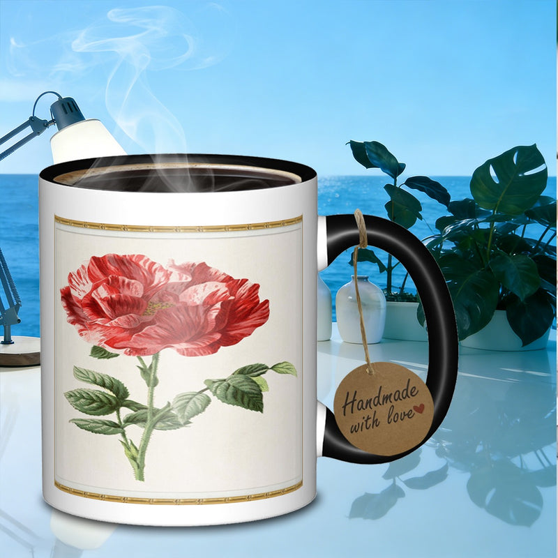 Tailorly Black Accent 11 oz Mug - red and white rose design