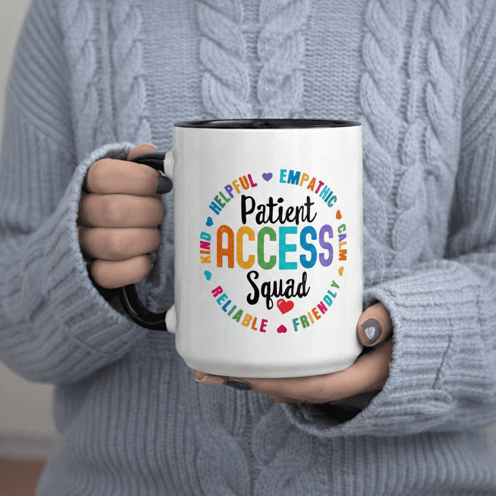Tailorly Black Accent 11 oz Mug - Squad Kind Empathetic Calm Reliable Friendly text