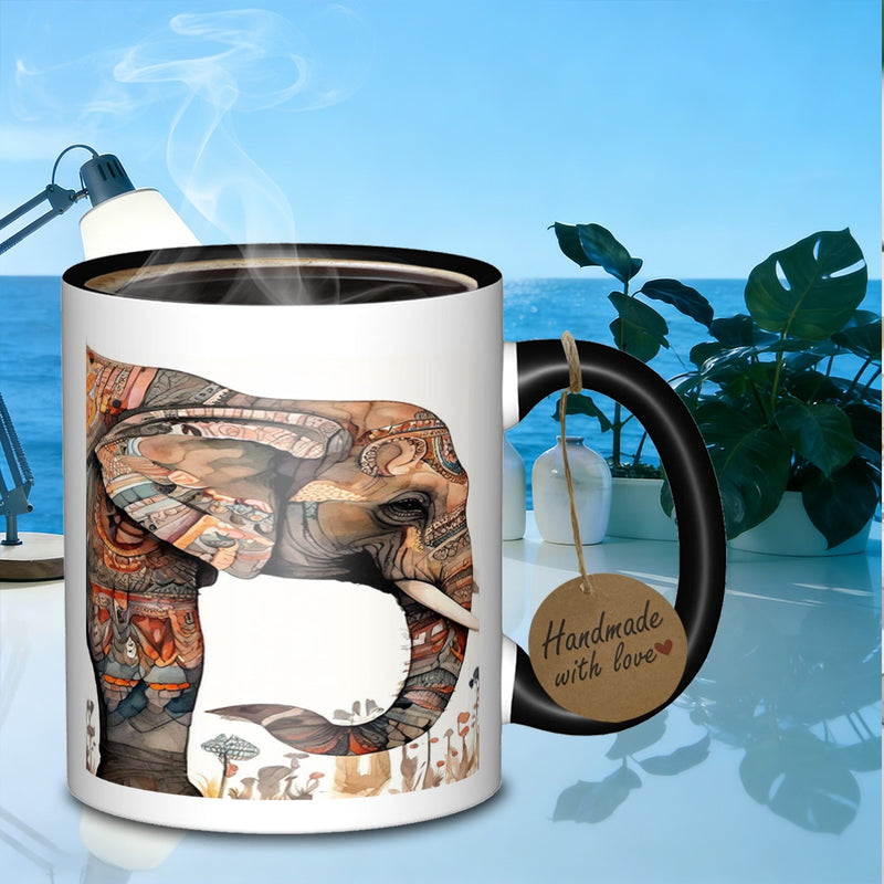 Tailorly Black Accent 11 oz Mug - ornate elephant artwork
