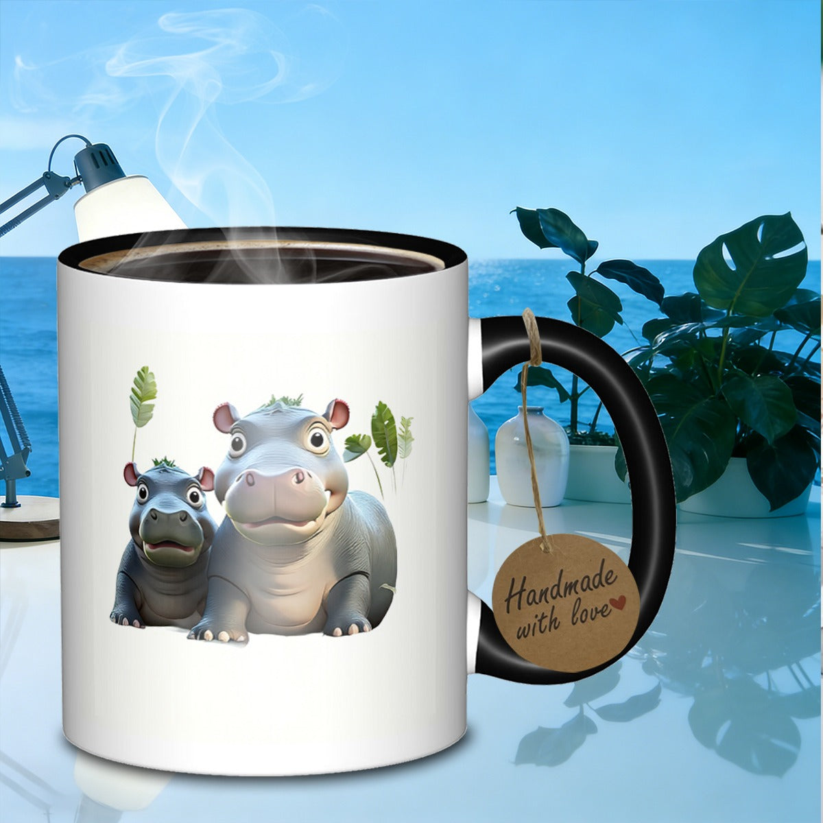 Tailorly Black Accent 11 oz Mug - cartoon hippo pair