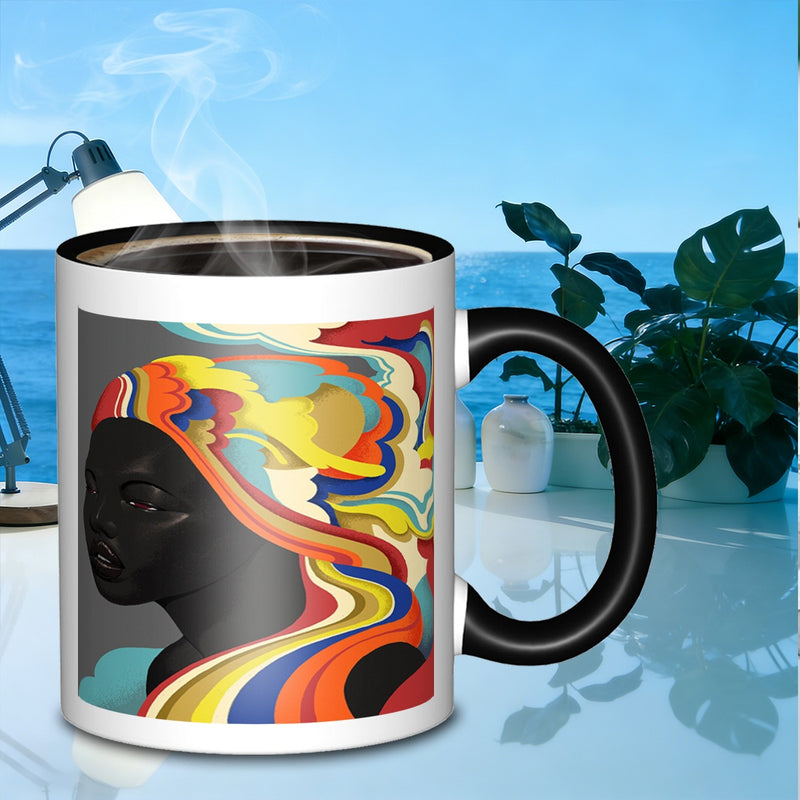 Tailorly Black Accent 11 oz Mug - colorful headdress portrait