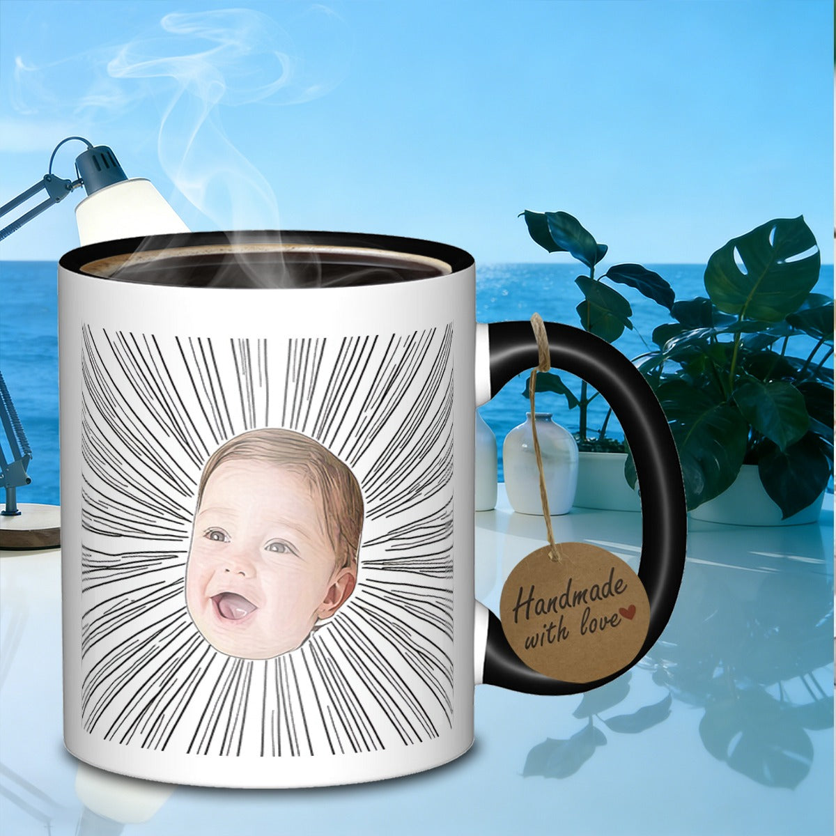 Tailorly Black Accent 11 oz Mug - delicate tea cup pattern