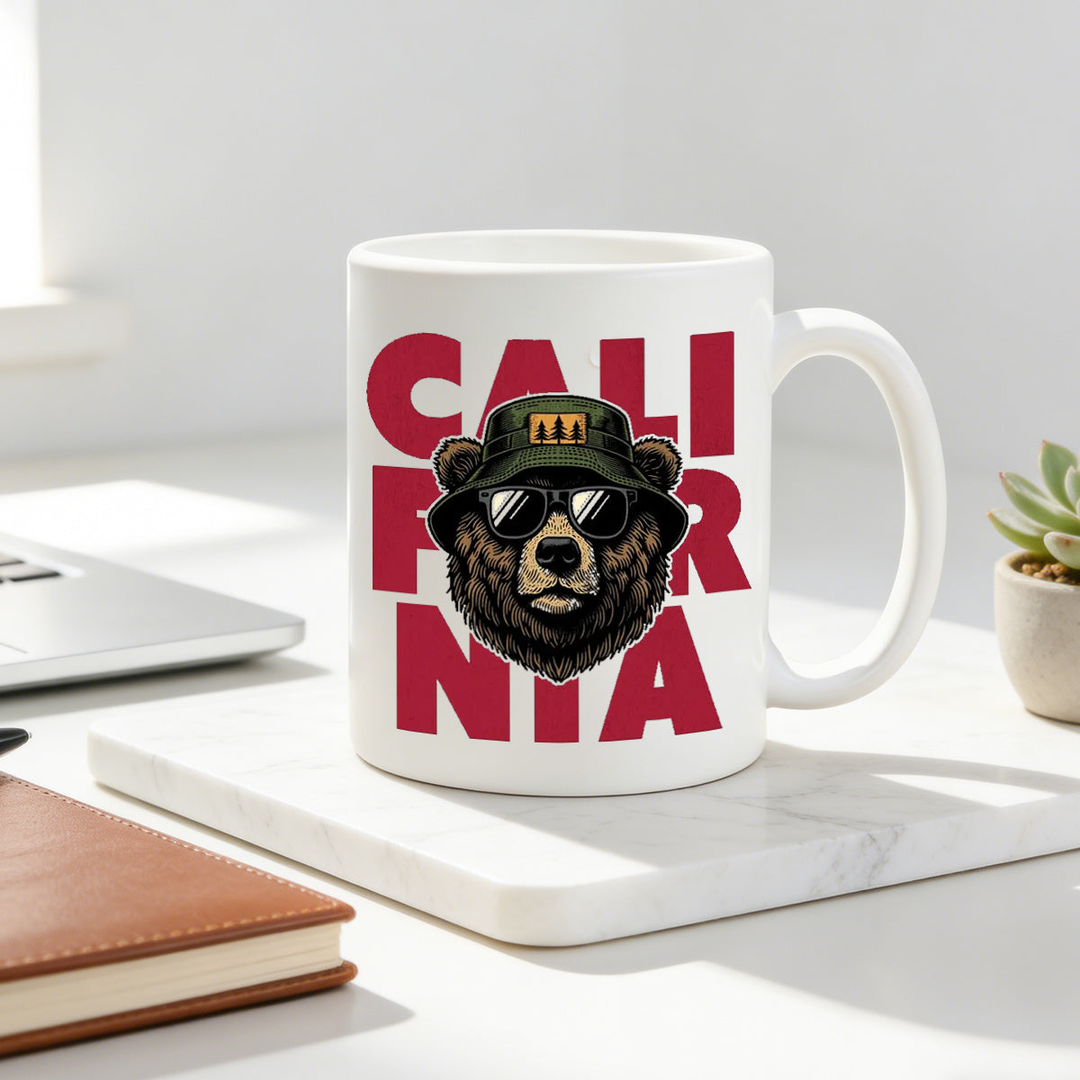 Tailorly White Ceramic 11 oz Mug - bear graphic