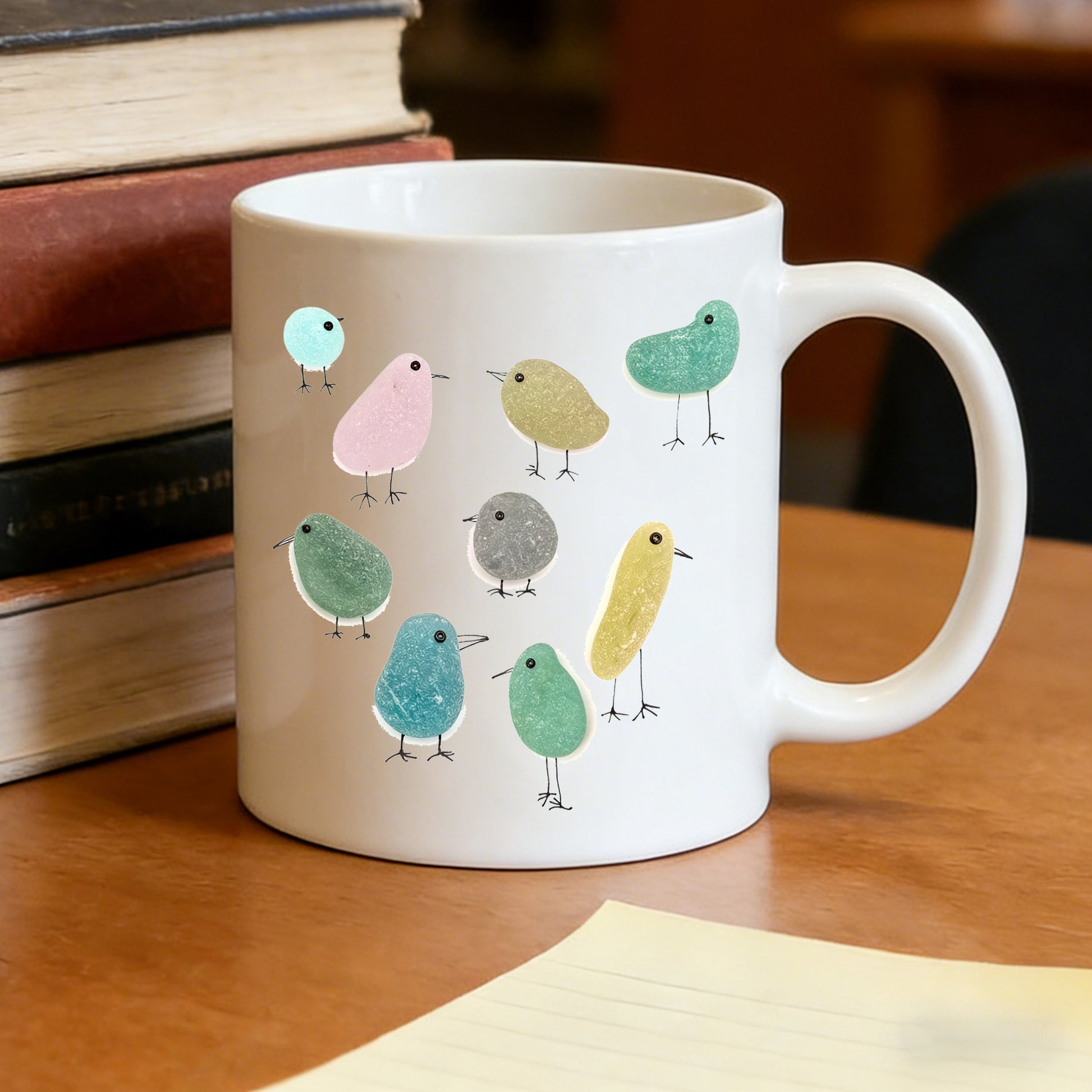 Tailorly White Ceramic 11 oz Mug - sea glass bird
