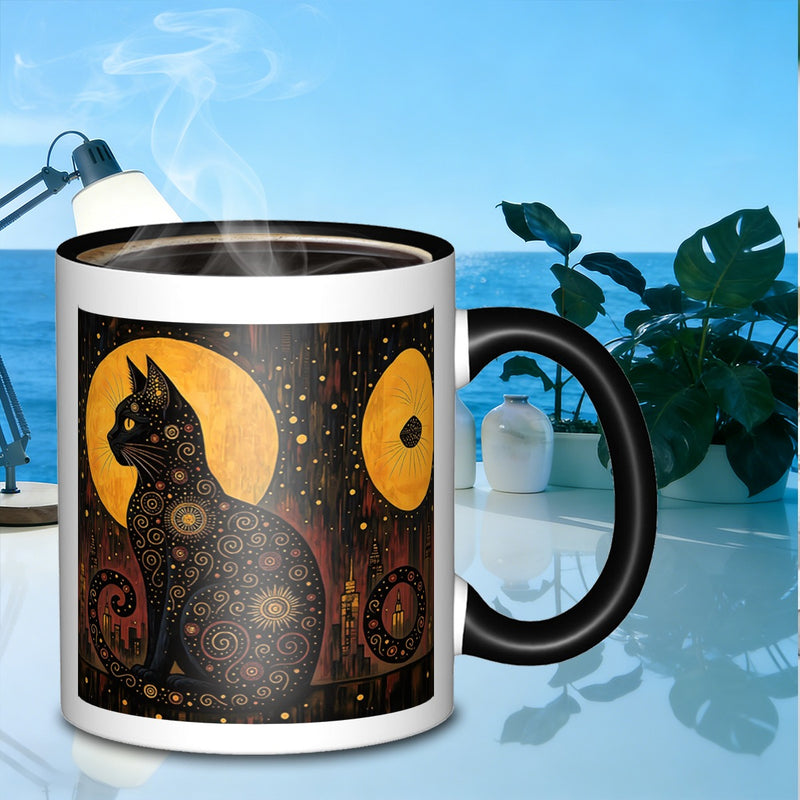 Tailorly Black Accent 11 oz Mug - black cat silhouette