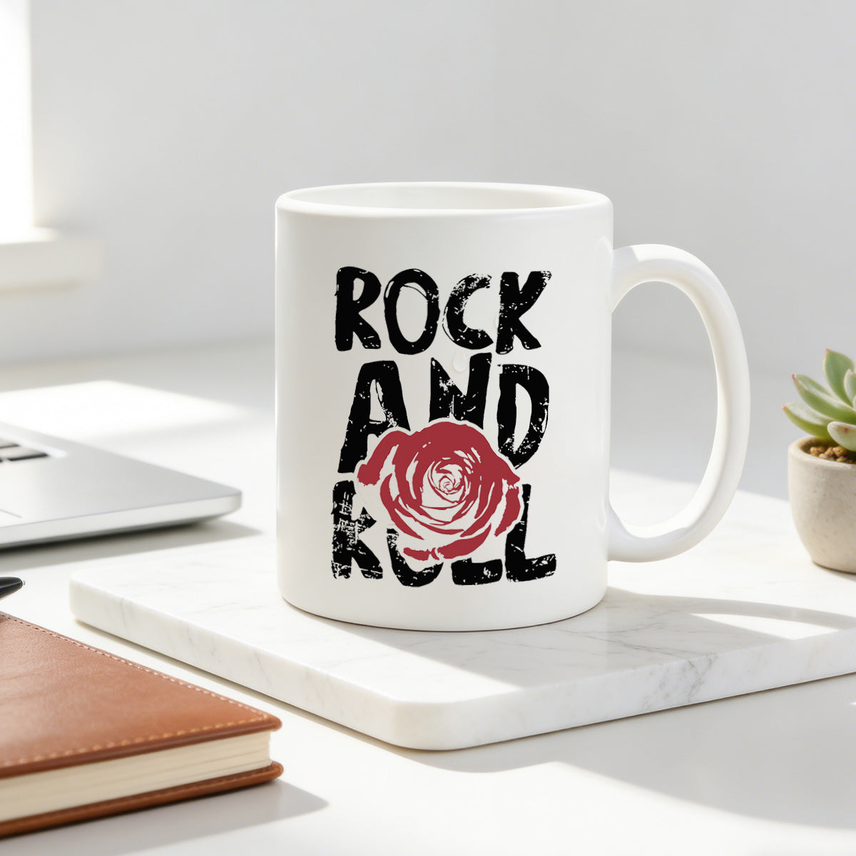 Tailorly White Ceramic 11 oz Mug - rock and roll rose