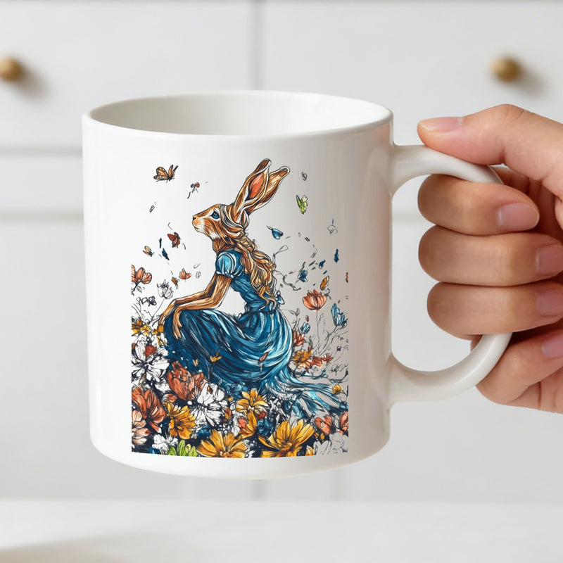 Tailorly White Ceramic 11 oz Mug - rabbit princess