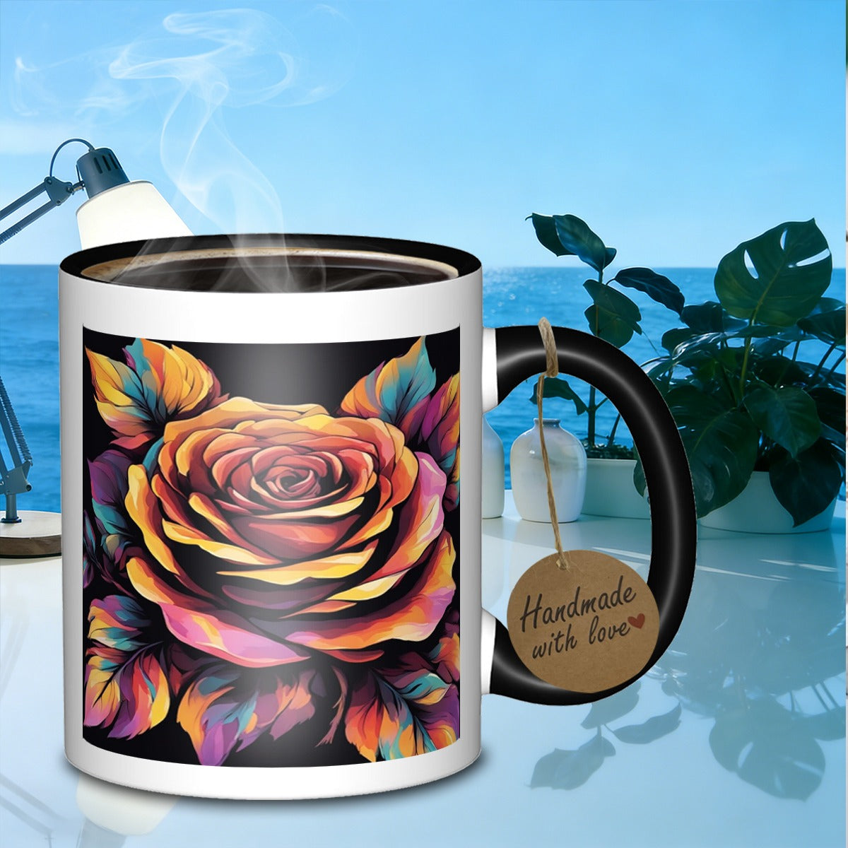 Tailorly Black Accent 11 oz Mug - colorful porcelain pattern