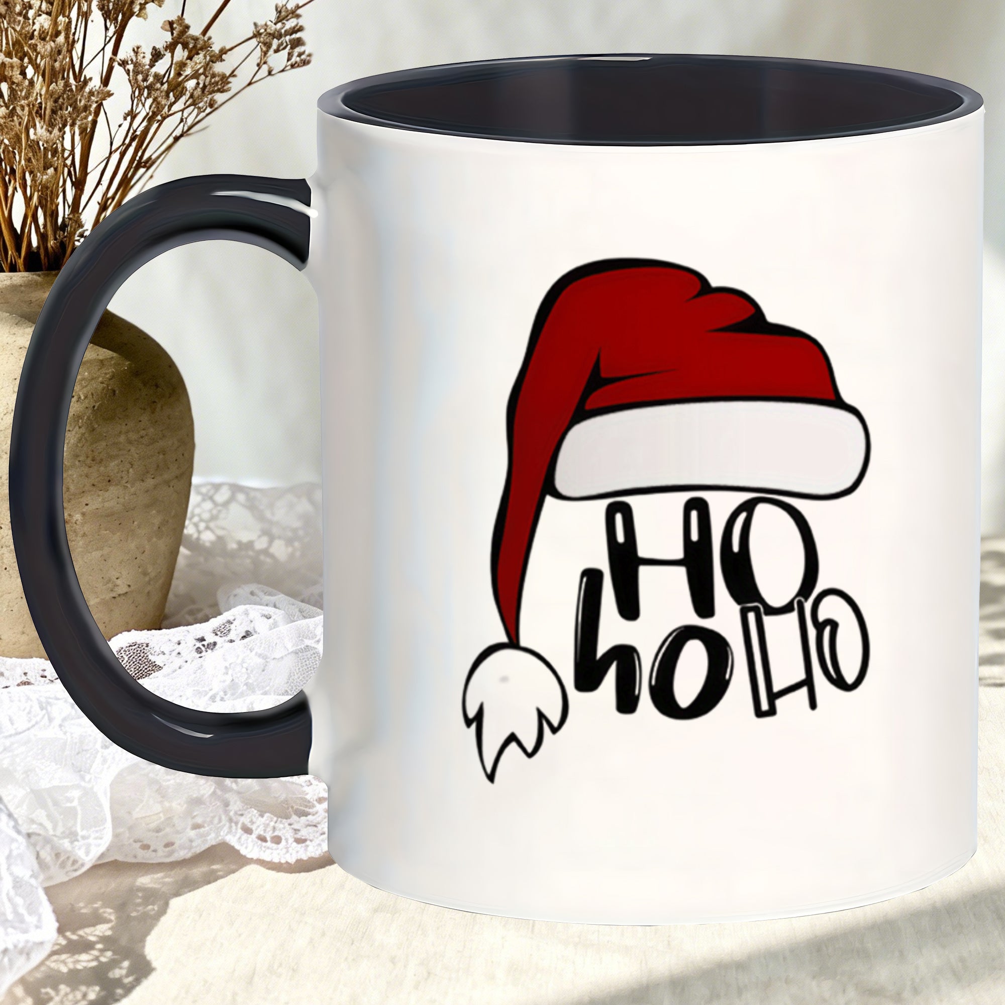 Tailorly Black Accent 11 oz Mug - Christmas hat shape