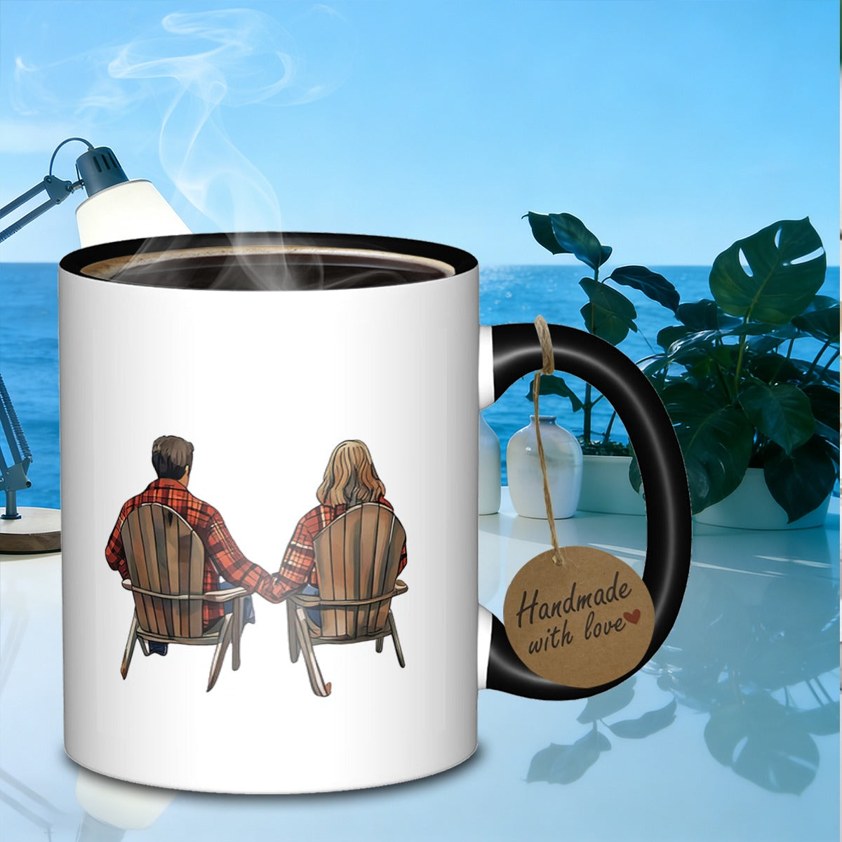 Tailorly Black Accent 11 oz Mug - couple holding hands sitting