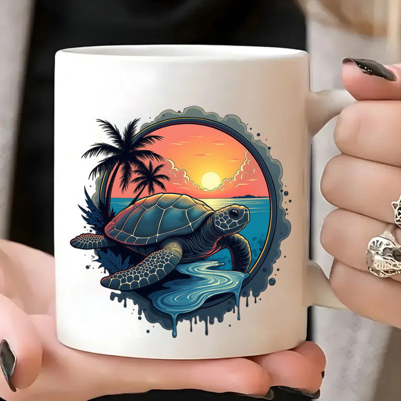 Tailorly White Ceramic 11 oz Mug - tropical sea turtle
