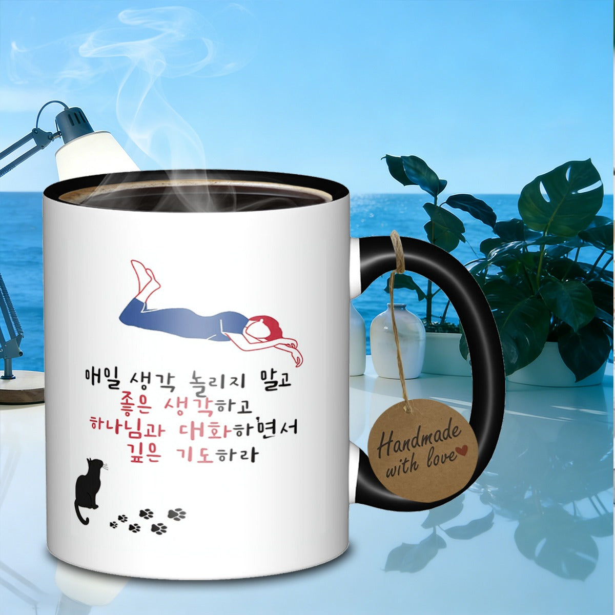 Tailorly Black Accent 11 oz Mug - shatterproof ceramic tea cup with mug suitable for daily use outdoor trips tea elegant ceramic cup ideal as gift