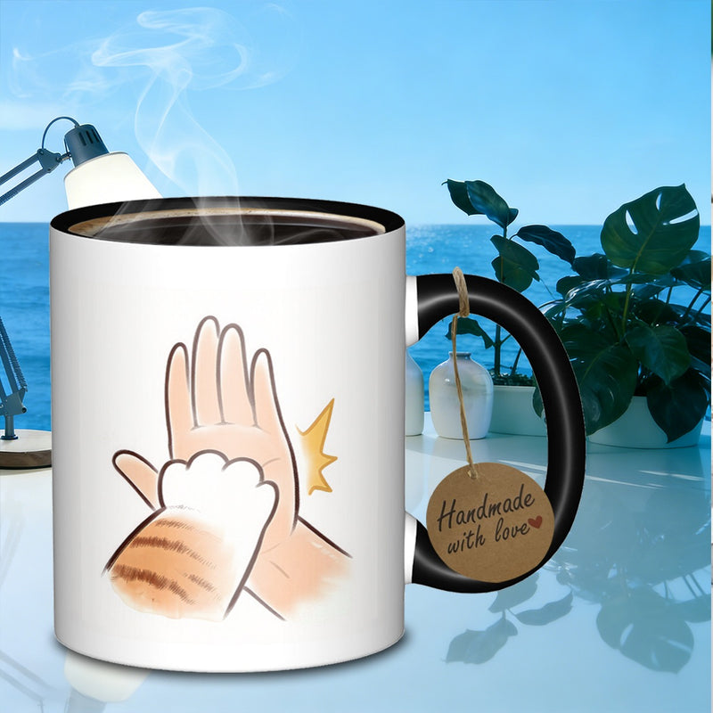 Tailorly Black Accent 11 oz Mug - gesture human and feline