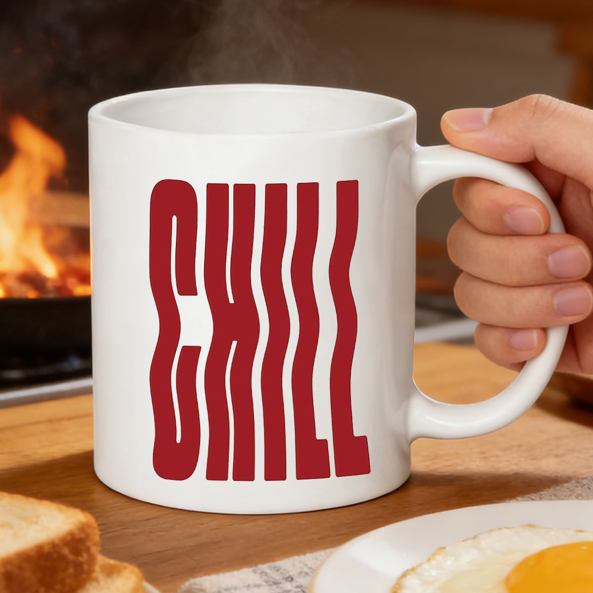 Tailorly White Ceramic 11 oz Mug - retro wavy red design