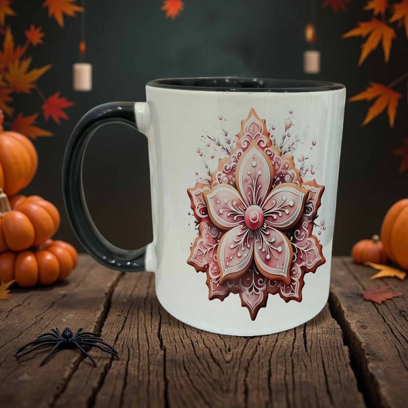 Tailorly Black Accent 11 oz Mug - fantasy flower cookie