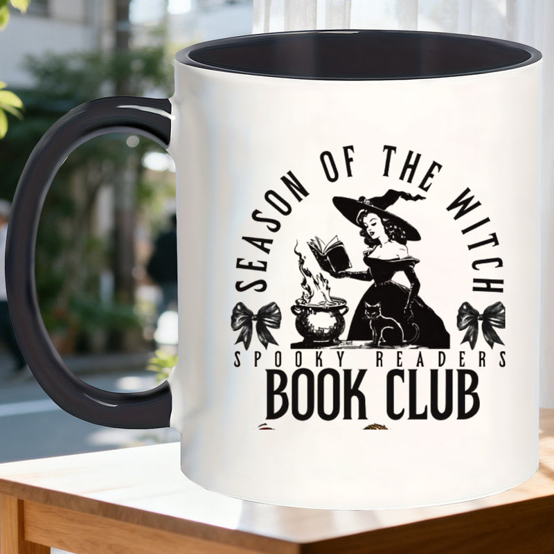 Tailorly Black Accent 11 oz Mug - spooky readers book club print