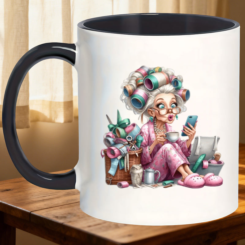 Tailorly Black Accent 11 oz Mug - unique mugs shaped chic grandmas sewing time