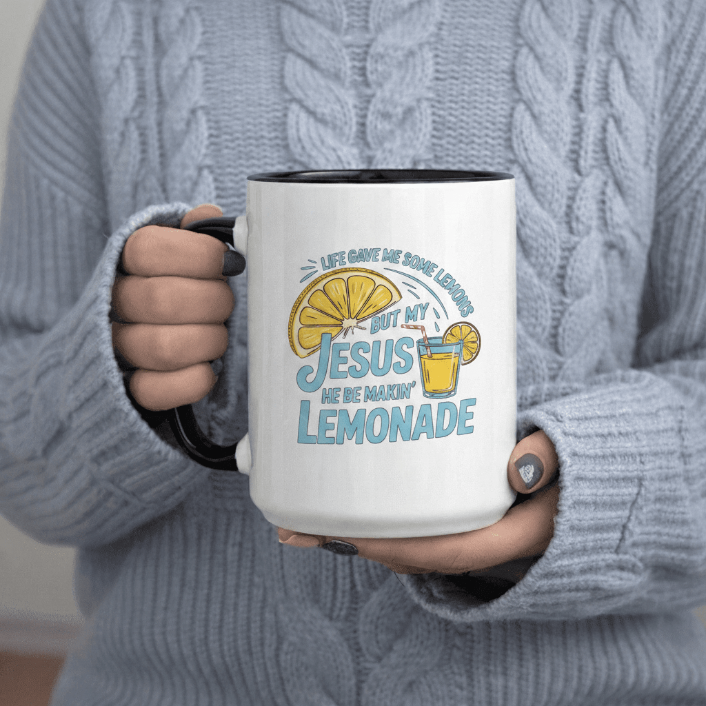 Tailorly Black Accent 11 oz Mug - Life Gave Me Some Lemons But My He Be Lemonade text and lemons illustration