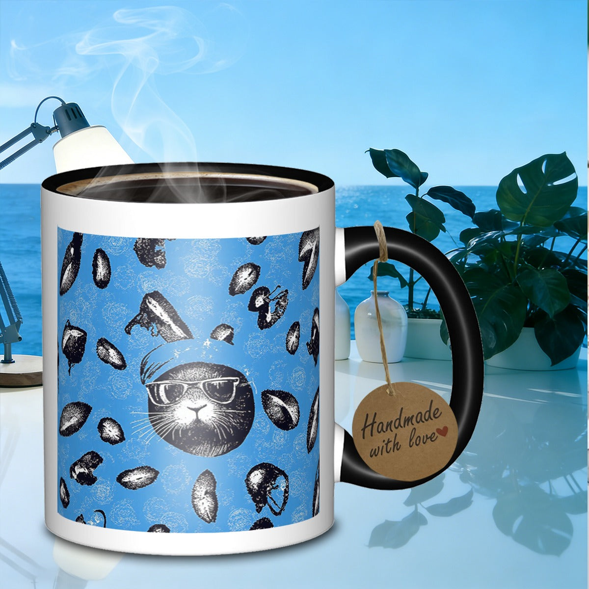 Tailorly Black Accent 11 oz Mug - cat with fashion glasses leavestactile coffee mug galaxy coffee mug suitable for daily work outdoor trips travel and
