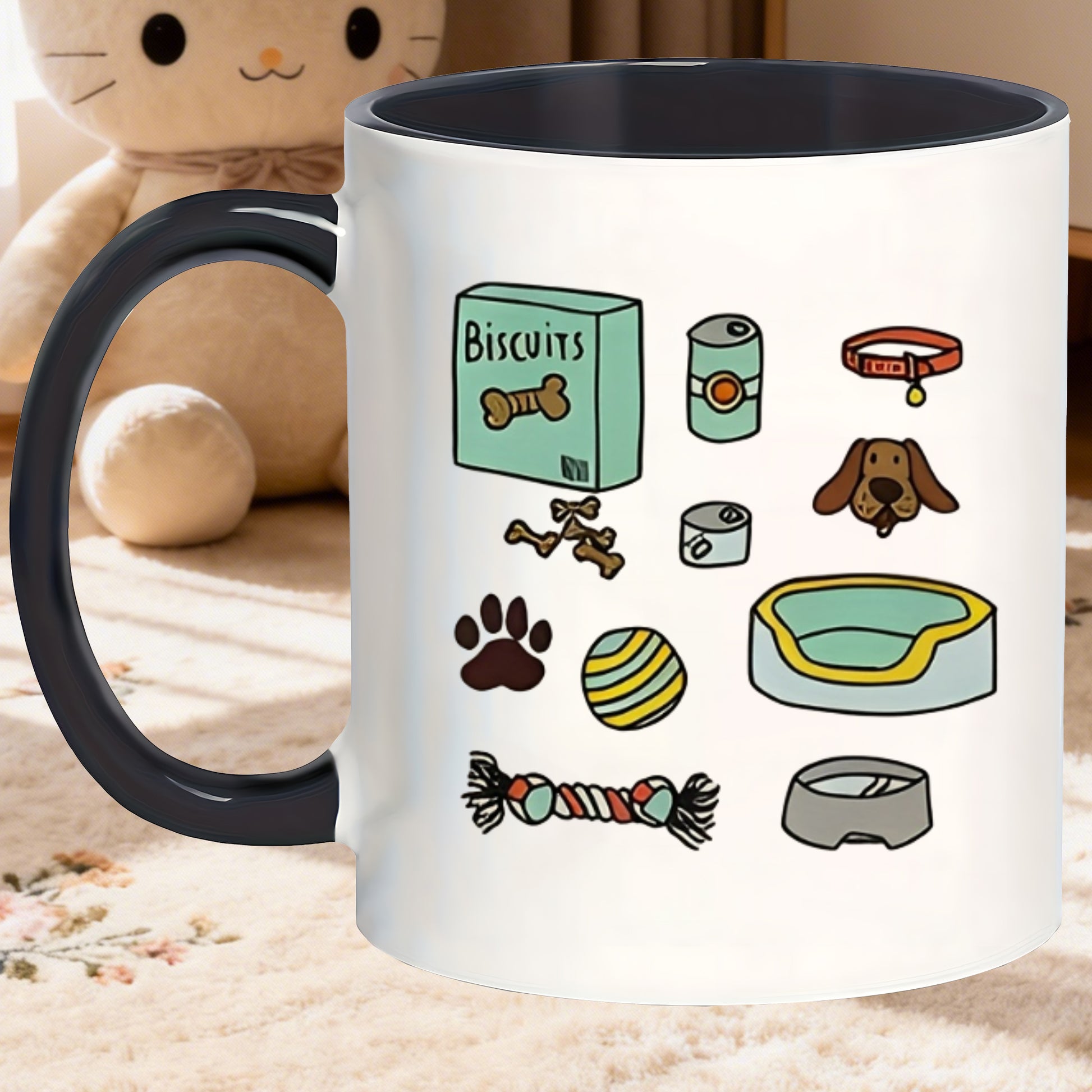 Tailorly Black Accent 11 oz Mug - dog and bone illustration