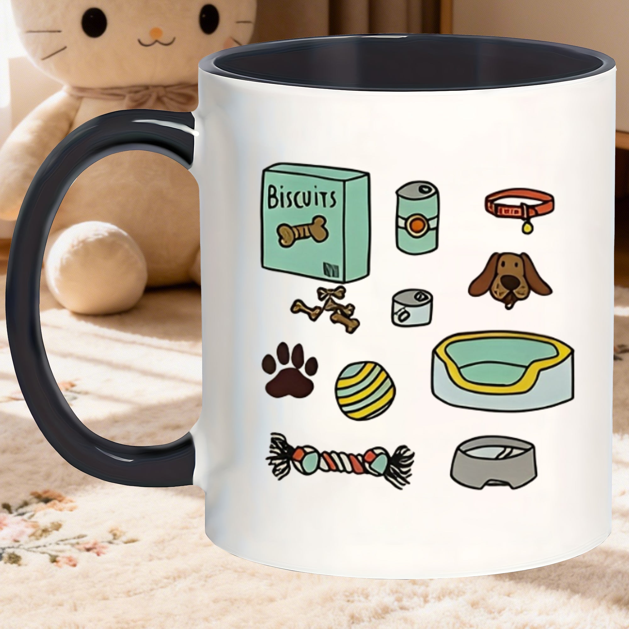 Tailorly Black Accent 11 oz Mug - dog and bone illustration