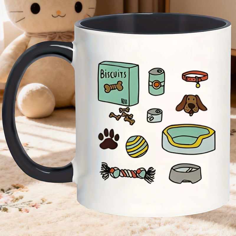 Tailorly Black Accent 11 oz Mug - dog and bone illustration