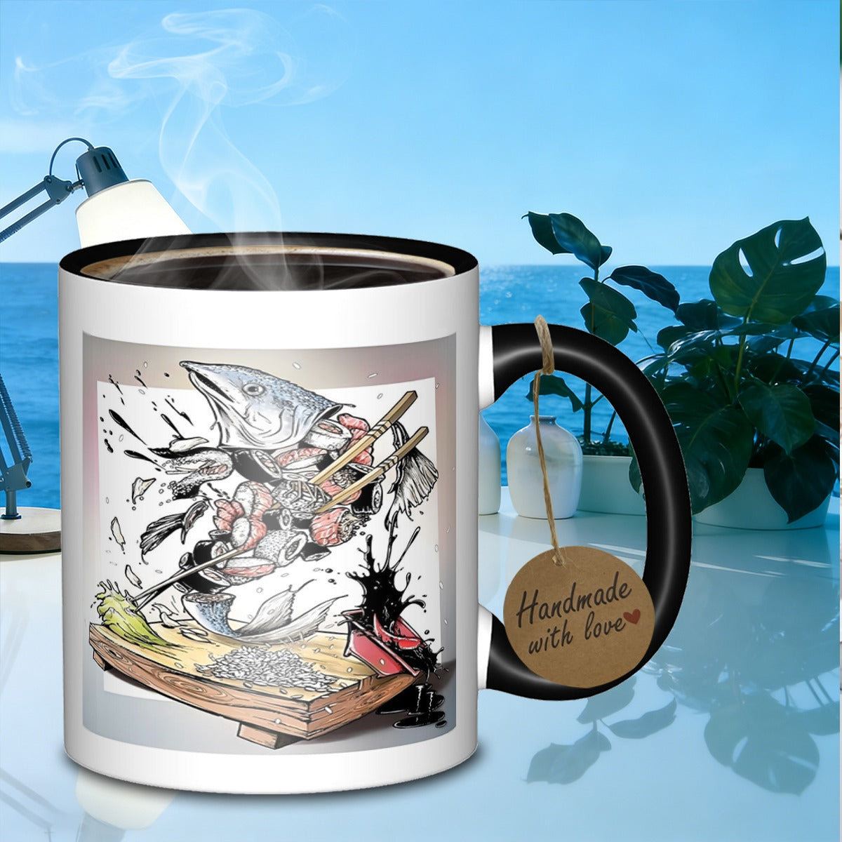 Tailorly Black Accent 11 oz Mug - sushi still life composition