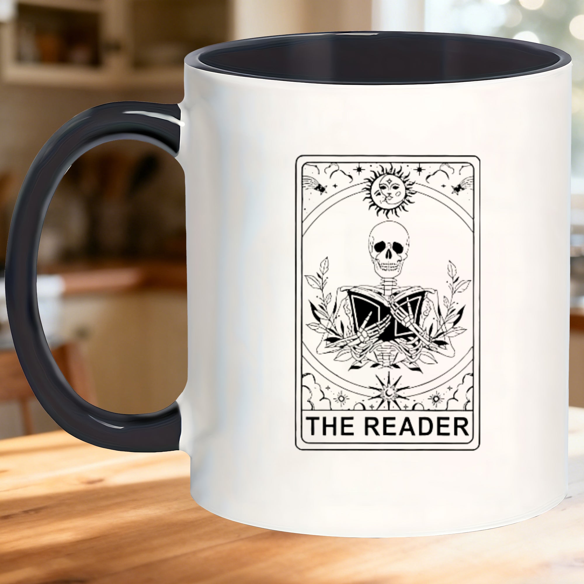Tailorly Black Accent 11 oz Mug - festive chic glazed text "the reader"