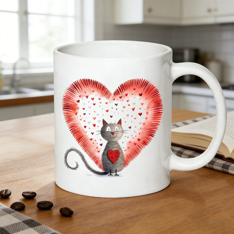 Tailorly White Ceramic 11 oz Mug - cute cat frame