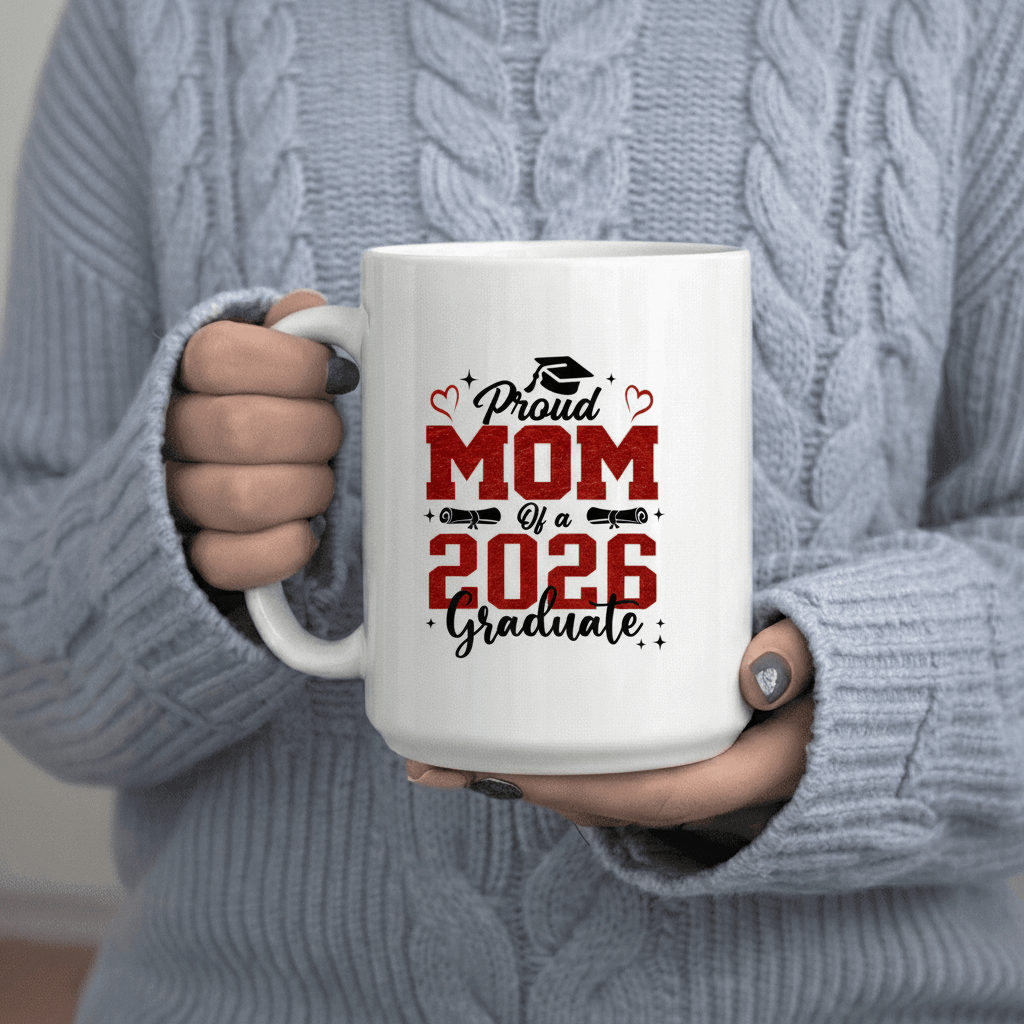 Tailorly White Ceramic 11 oz Mug - Mom of a 2026 Graduate text