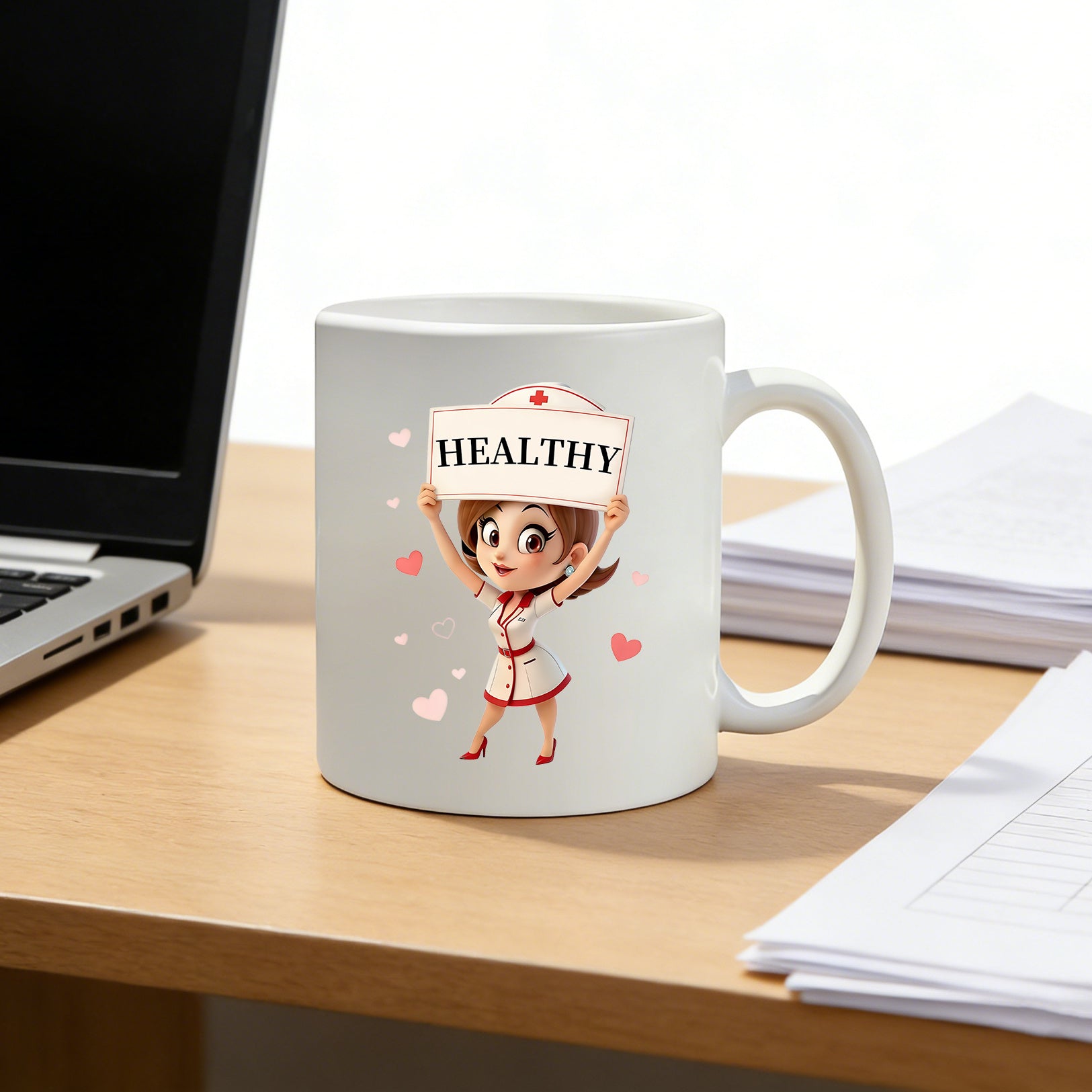 Tailorly White Ceramic 11 oz Mug - adorable healthy ceramic coffee mug design for nurses staff and healthcare