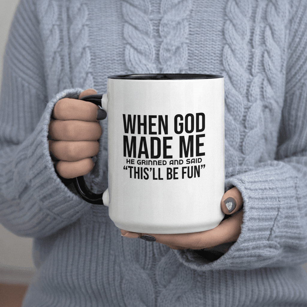 Tailorly Black Accent 11 oz Mug - When God He Grinned And This ll 11oz Printed Ceramic Mug 11oz Capacity (325ml) 11oz Ceramic Spooky Abstract