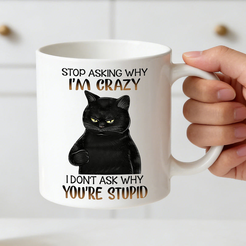 Tailorly White Ceramic 11 oz Mug - sassy black cat