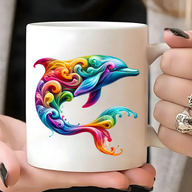 Tailorly White Ceramic 11 oz Mug - multicolor swirl abstract dolphin