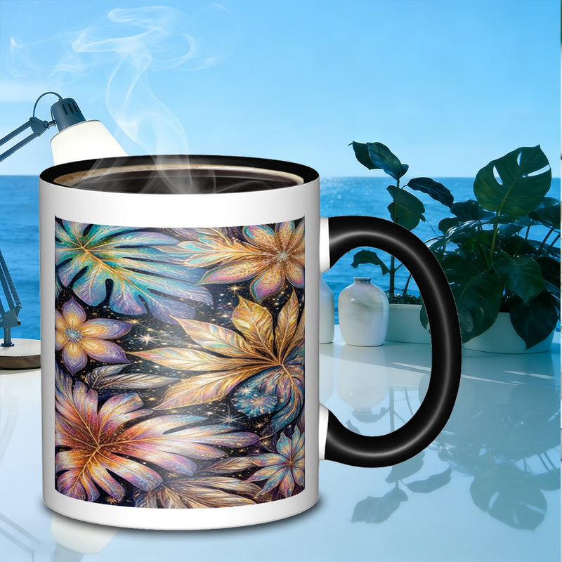 Tailorly Black Accent 11 oz Mug - floral leaf patternartistic morning mug galaxy coffee mug suitable for daily work outdoor trips travel and used as