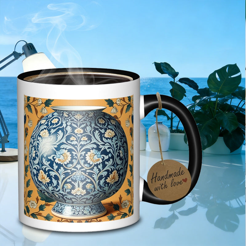 Tailorly Black Accent 11 oz Mug - floral decorative pattern galaxy