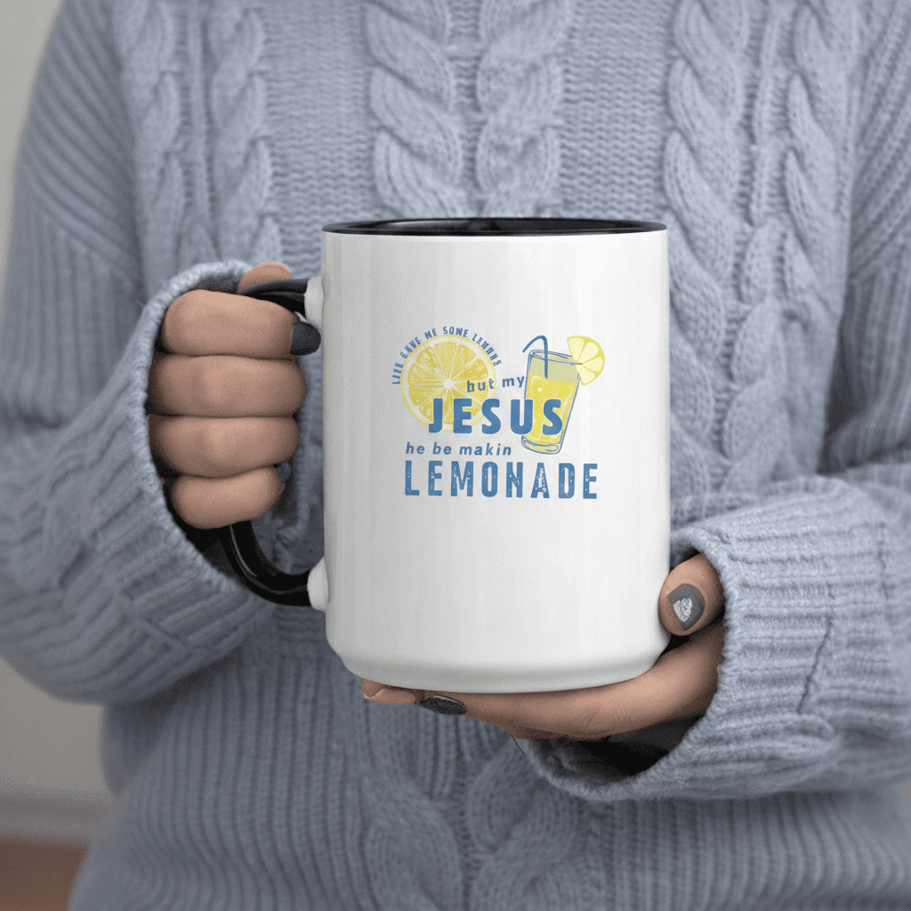 Tailorly Black Accent 11 oz Mug - Life Gave Me Lemons text with lemonsIllustration