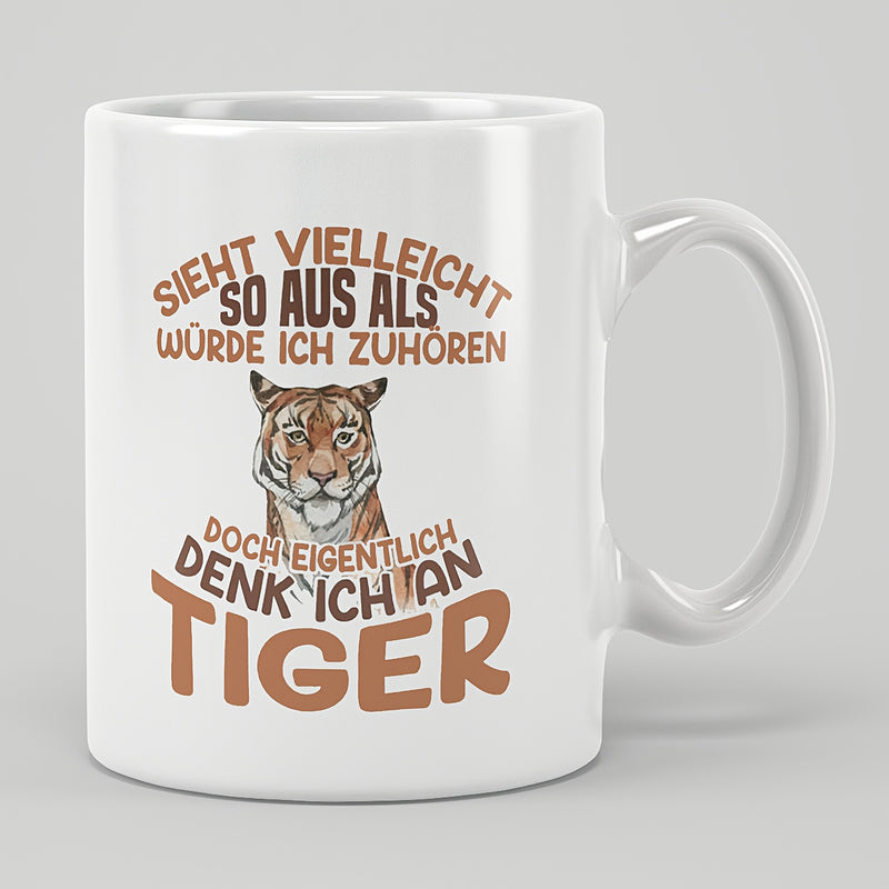 Tailorly White Ceramic 11 oz Mug - a single humorous tiger illustration