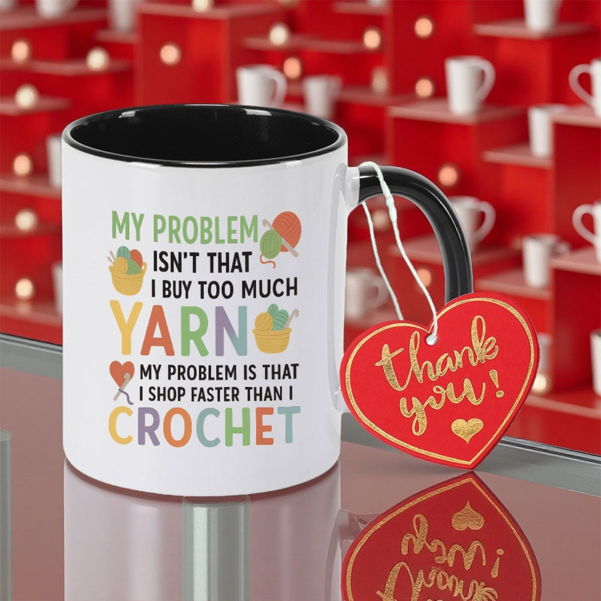 Tailorly Black Accent 11 oz Mug - I have a single 11 ounce cup for crochet enthusiasts my problem is not that I much yarn its that more yarn than I can