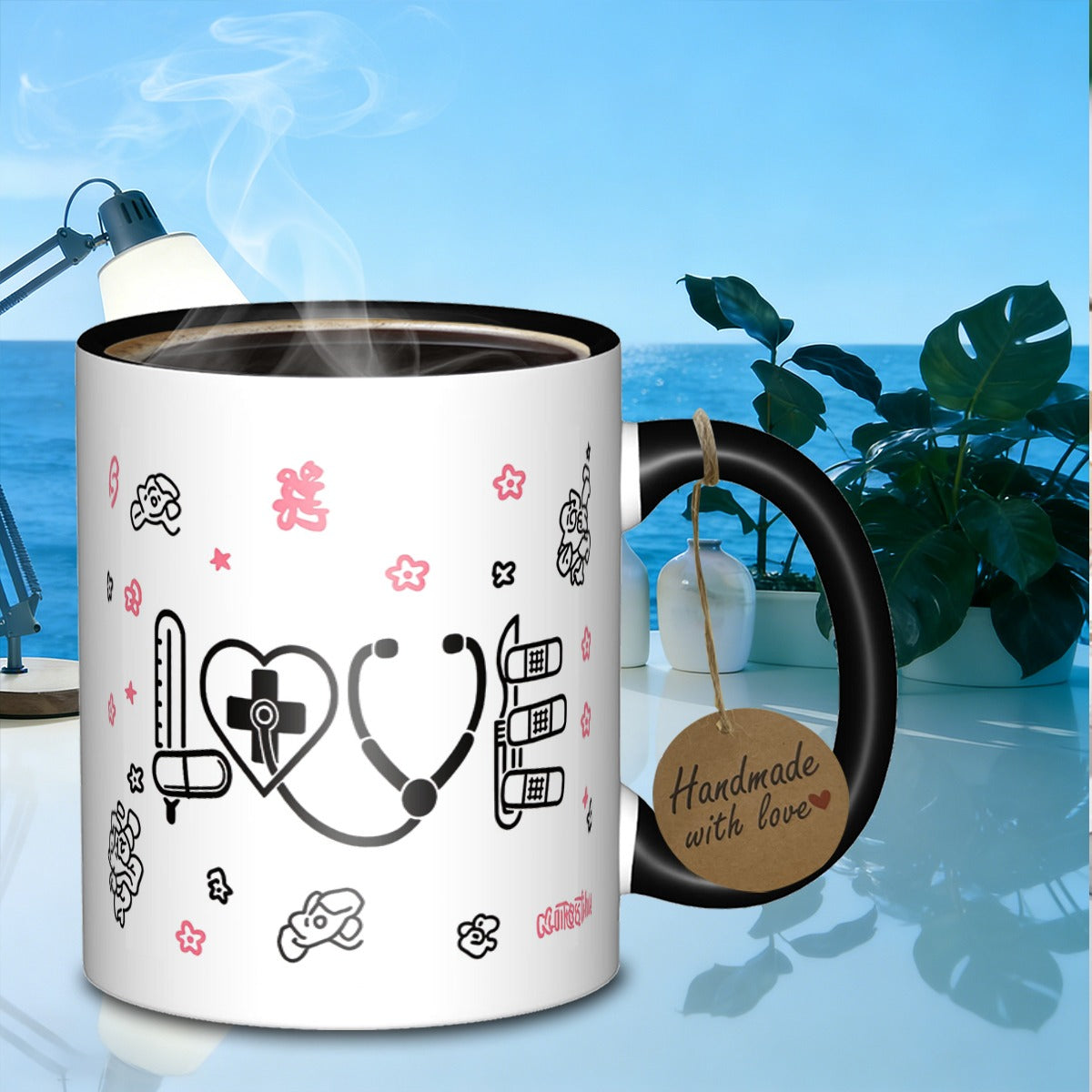 Tailorly Black Accent 11 oz Mug - love doodle