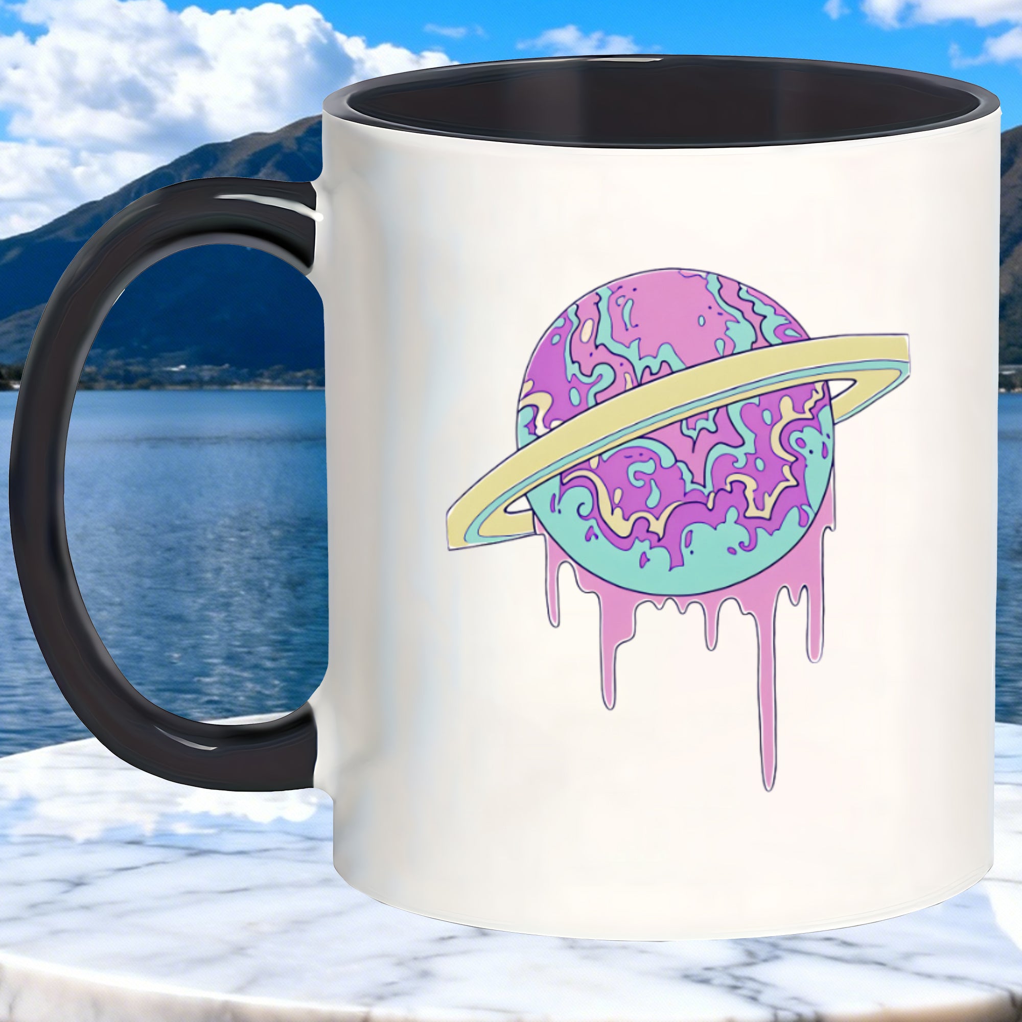 Tailorly Black Accent 11 oz Mug - melting planet