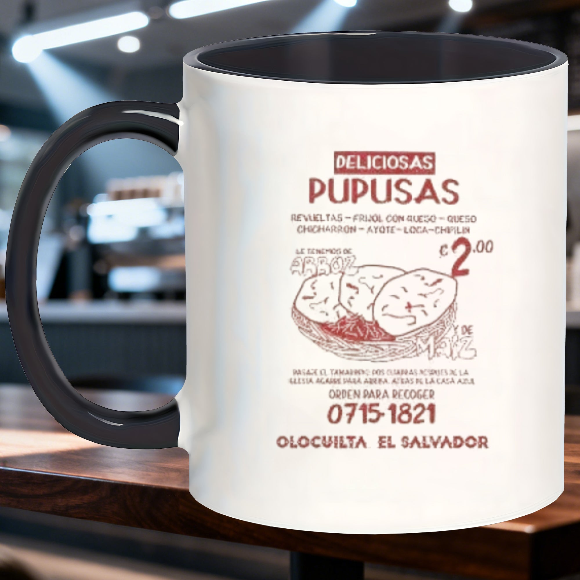 Tailorly Black Accent 11 oz Mug - el salvador themed pupusa