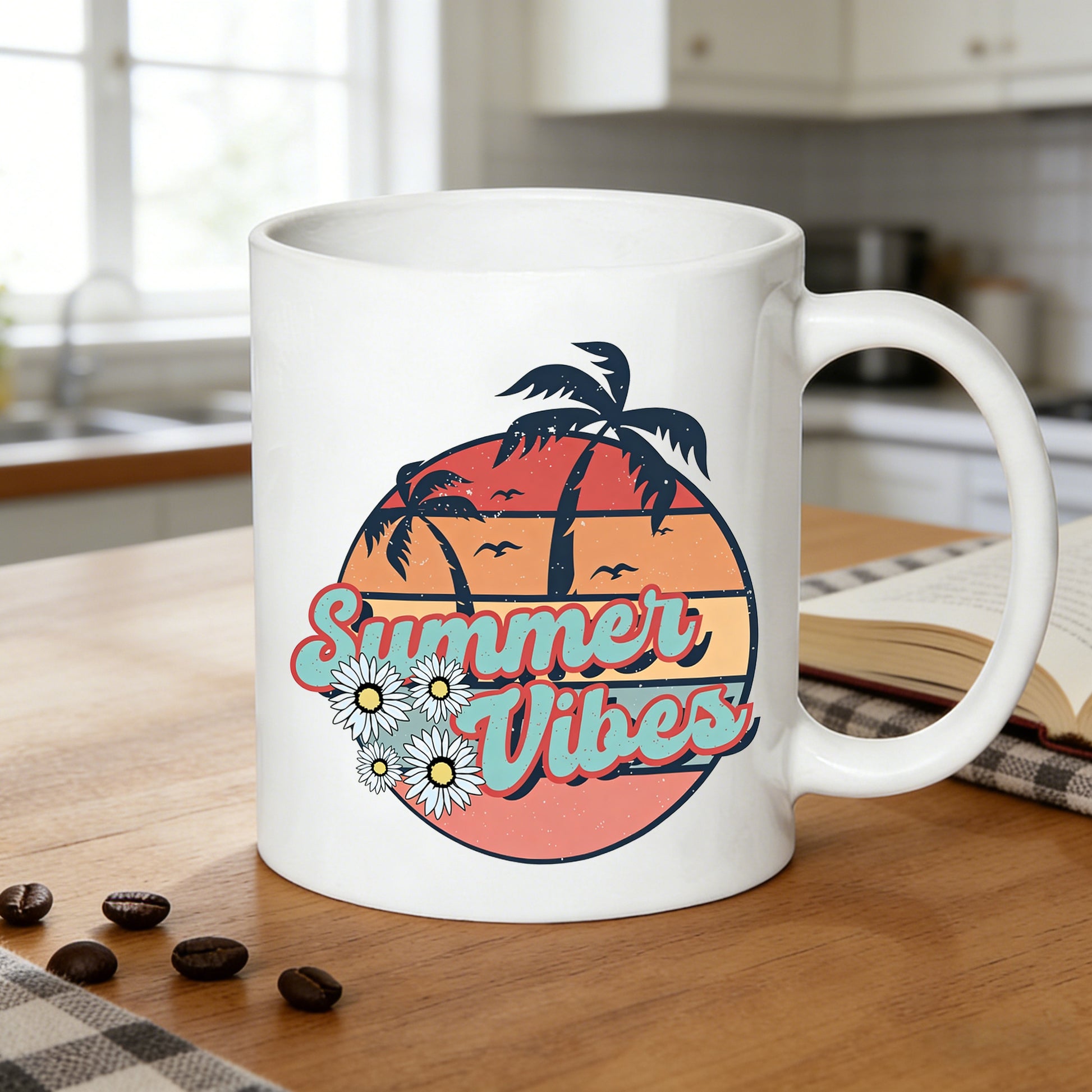 Tailorly White Ceramic 11 oz Mug - retro summer beach coffee vintage design