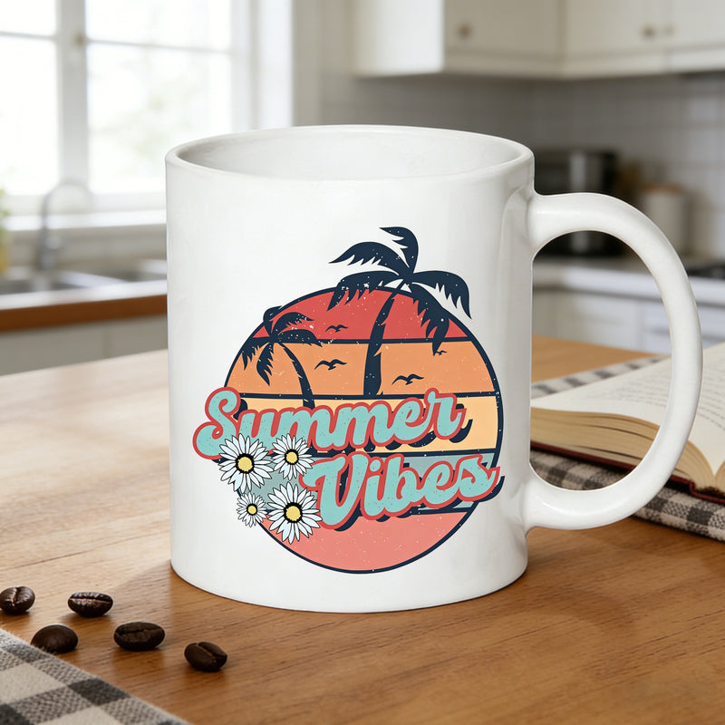 Tailorly White Ceramic 11 oz Mug - retro summer beach coffee vintage design