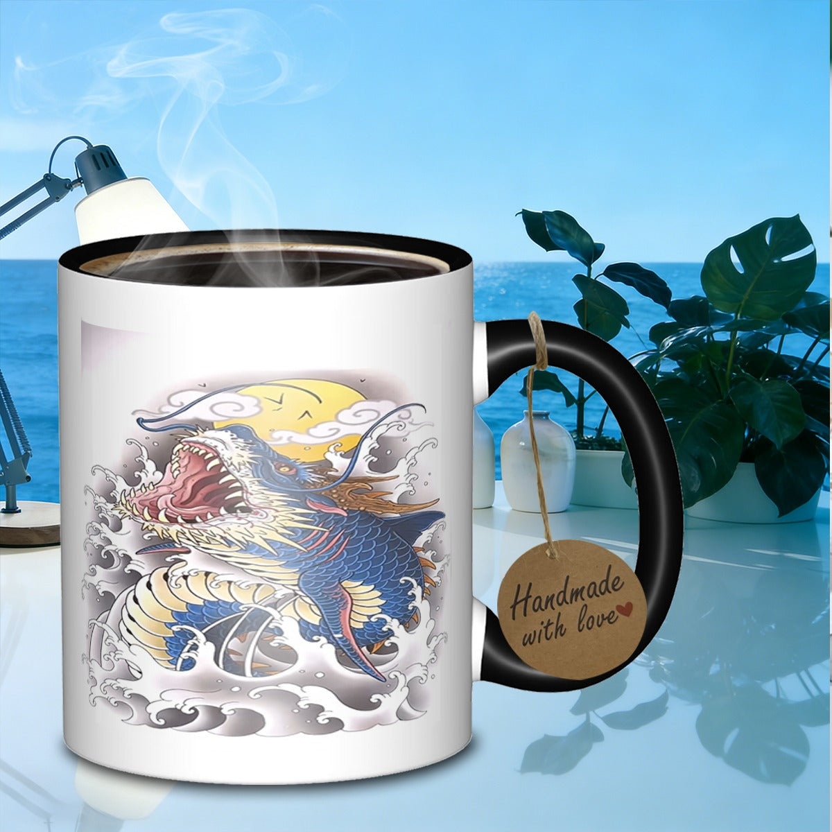 Tailorly Black Accent 11 oz Mug - japanese dragon