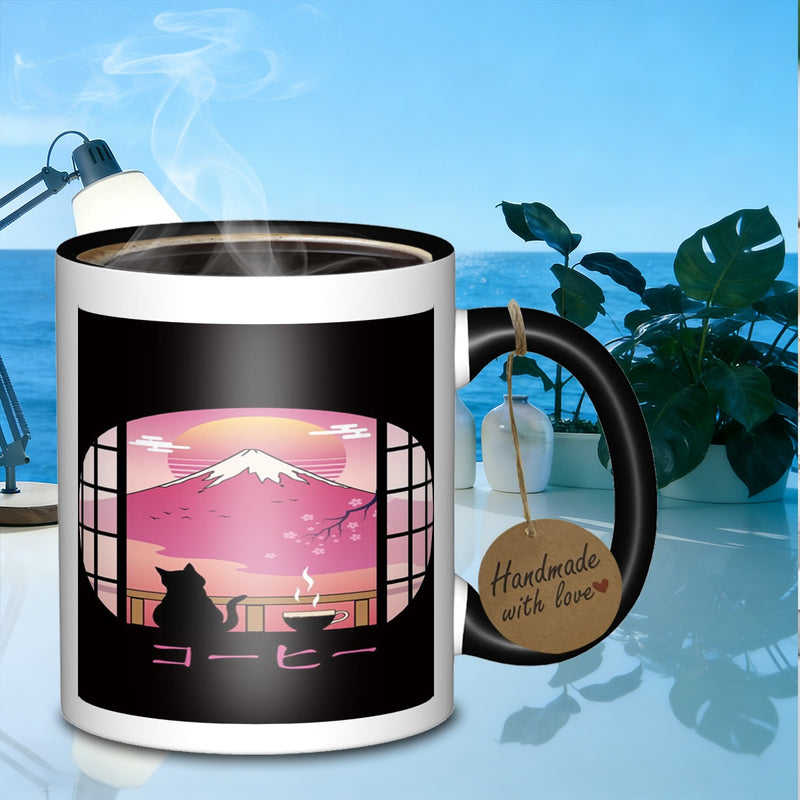 Tailorly Black Accent 11 oz Mug - the cat scene